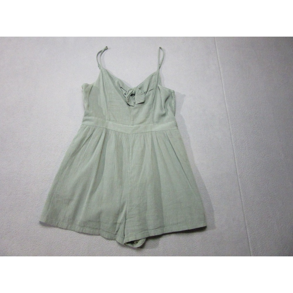 Aerie Romper Womens Medium Sage Green Stretch Gauze Tie Front Smocked Back